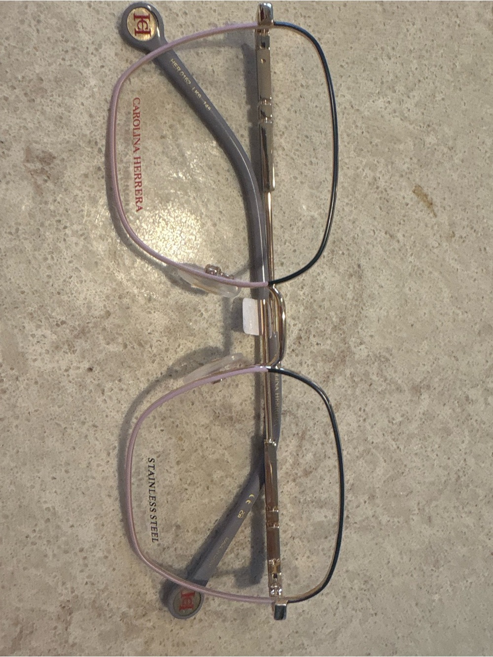 Carolina Herrera Men’s Silver and Pink Rectangular Metal Eyewear